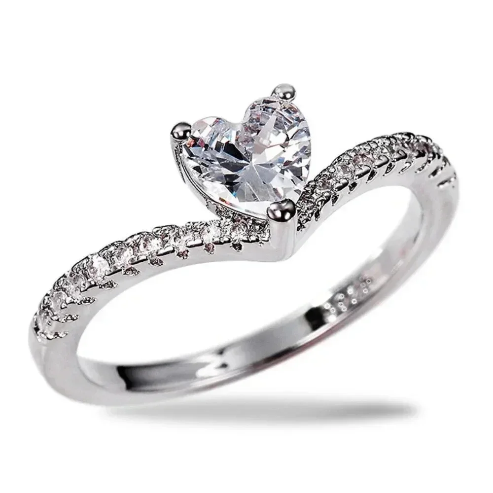 Sweet Pure CZ Cubic Twisted Lovely Diamonds Heart Rings for Women, MARR9071